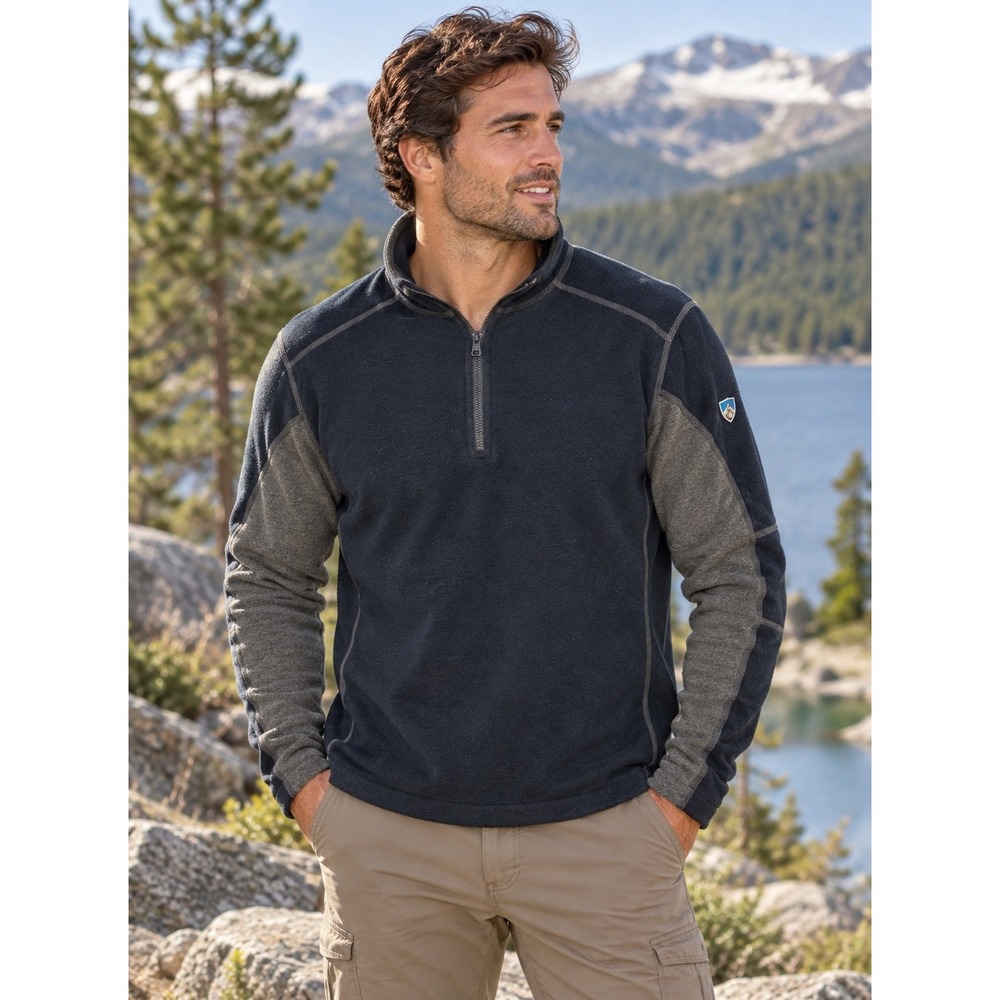Kuhl Revel 1/4 Zip Mens Medium Mutiny Blue Steel Excellent Kashmira Fleece